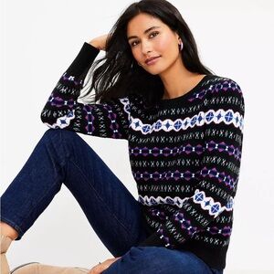 LOFT Fair Isle Puff Sleeve Sweater - Size XS